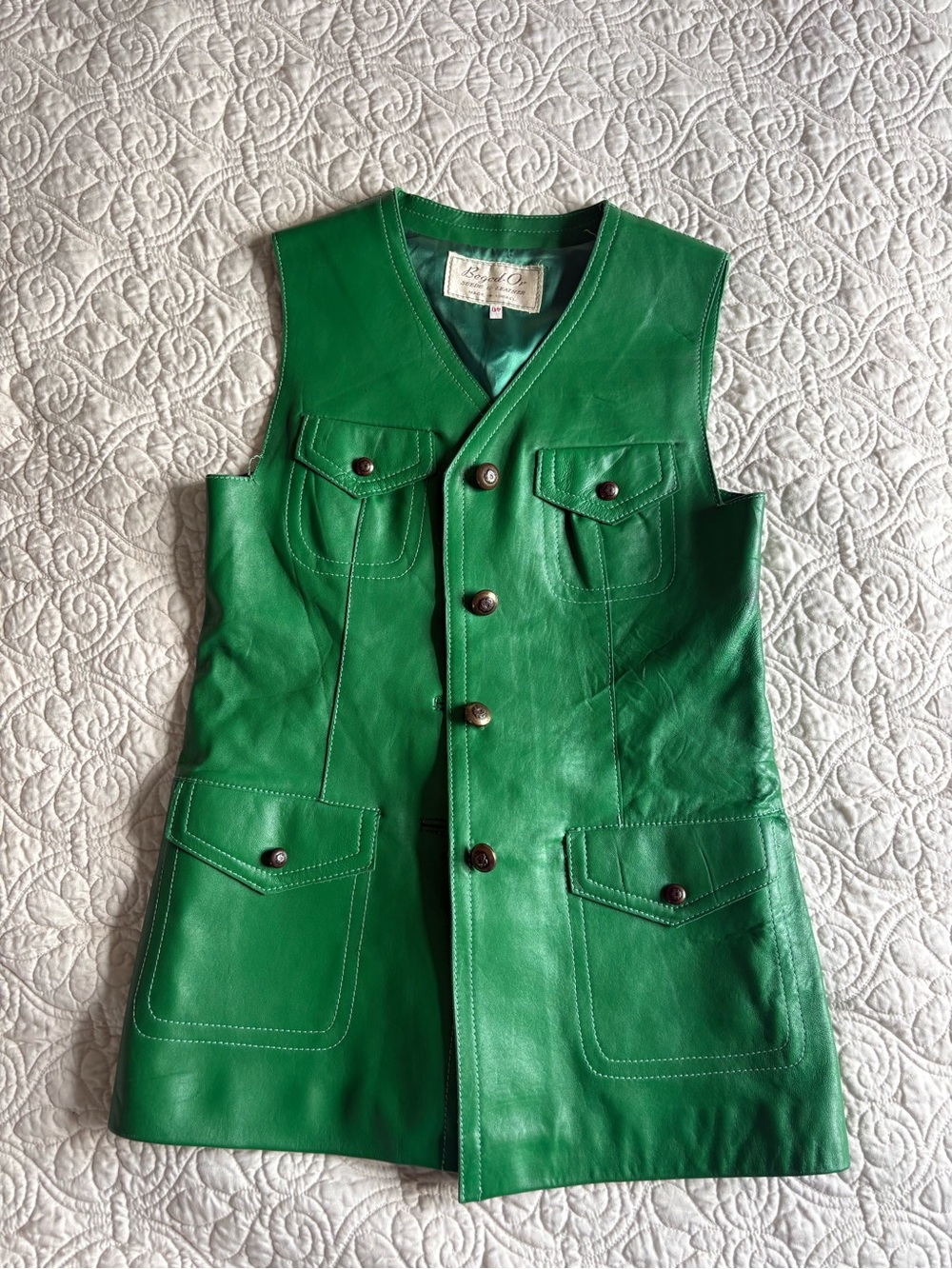 RARE 1960s Vintage “Beged-Or” Leather Kelly Green Mod Vest